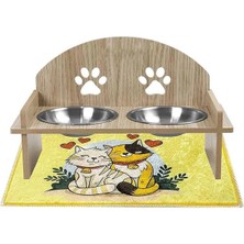 AyrStore Ahşap ve Metal Çift Hazneli Kedi Mama ve Su Kabı ile Paspas - Köpek Için De Uygun (Oval)