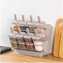 AyrStore 1123 8'li Standlı Kaydırmalı Kaşıklı 360° Döner Kapaklı Etiketli Baharatlık Seti - Erzak