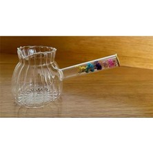 AyrStore Borosilikat Cam Cezve, Isıya Dayanıklı, Dekoratif Çiçek Saplı, Şeffaf