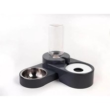 AyrStore Köşeli Ayarlanabilir Hazneli Çelik Taslı Kedi-Köpek Mama ve Su Kabı Seti 1000ML Gri