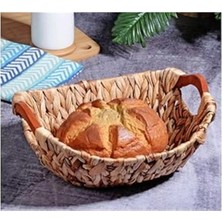 AyrStore Wicker Serisi Bezli Oval Ahşap Kulplu Hasır Ekmek Sepeti