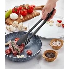 AyrStore Servis ve Izgara Maşası Yanmaz Yapışmaz Teflon Maşa Kaymaz Barbekü Maşası Siyah