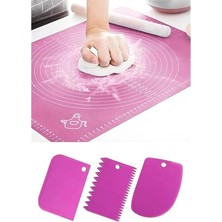 AyrStore ® Hamur Açma Matı ve 3'lü Hamur Kesici Kazıyıcı Şekillendirici Seti