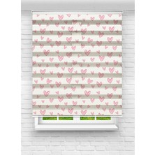 MAS Çocuk Odası Pembe Şirin Kalpler Desenli Dijital Baskılı Zebra Stor Perde