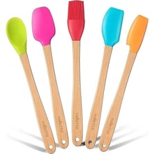 AyrStore Valletta Indigo 5 Li Renkli Bambu Silikon Spatula Seti Uzun 26CM