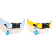 AyrStore X-Perk Suni Deri Zilli Kedi Köpek Tasması Boyun Tasma Ayarlı 2'li Set Sarı Mavi