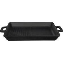 AyrStore Metal Döküm Izgara Tava, Metal Kulplu, 26X32CM, Siyah