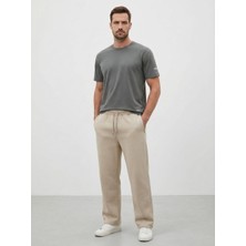 By Olis Erkek Üç Iplik Şardonlu Düz Paça Eşofman Alt Bej