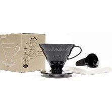 AyrStore Hario V60 02 Plastik Dripper ve 40’lı Filtre Kağıdı Seti, Siyah Şeffaf