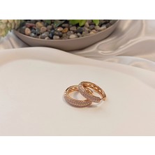 Xuping Jewelry Rose Renk Zirkon Taşlı Halka Küpe 2 cm