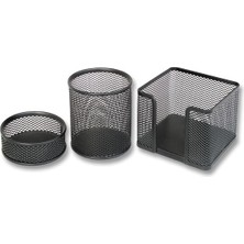 Kitabevimden Bion Masa Seti Ataşlık-Kağıtlık-Kalemlik 3 Lü Metal Perforeli Siyah 9302