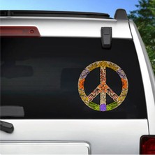 Sticker Dizayn Renkli Peace Barış Logosu Sticker - Araba Oto Motosiklet Karavan Sticker - 00037