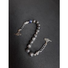 Mryart Füme ve Gri Labrovit Taşı Metal Osmanlı Tuğra Detaylı Zaza Tesbih