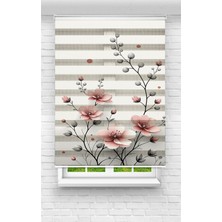 MAS Mutfak Odası Için Pembe Çiçek Desenli Dijital Baskılı Zebra Stor Perde