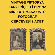 Vintage Viktorya Tarzı Çiçekli Bronz Mini Boy Masa Üstü Fotoğraf Çerçevesi 2 Adet