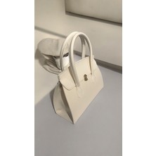 Kadın Krem Şık Tasarım Yeni Sezon Marka Muadil Vegan Deri Astarlı Askılı Büyük Boy El ve Omuz Çanta