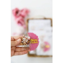 Broşürevim Pembe Renkli Balon Ayıcık Figürlü Kişiye Özel Kız Çocuk Doğum Günü Epoksi Magnet 30 Adet