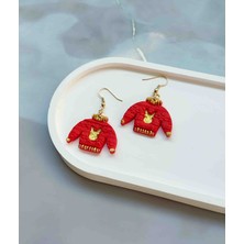 Myth Atelier Golden Reindeer Cozy Sweater Kırmızı Kazak Yılbaşı Küpe - Yılbaşı, Hediye, Yeniyıl