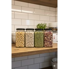 JUNIBELIW JUNİBELİW 4 Adet Çok Amaçlı Cam Şişe 500CC Şişe Kavanoz Köşeli Metal Kapaklı 500CC 4X500CC