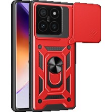 TeknoBaran Xiaomi Mi 14T Pro Kılıf Pars Lens Yüzüklü Silikon - Kırmızı