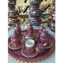 Karaca Bakır Işlemeli Bakır Fincan Takımı- 6'lı Desenli Fincan Takımı