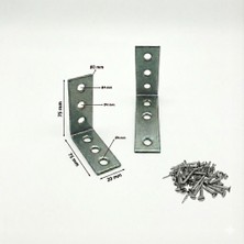 10 Ad. L Demir Gönye Köşebent 20X75X75MM - Mobilya Dolap Köşe Bağlantı Birleştirme Sabitleme Aparatı