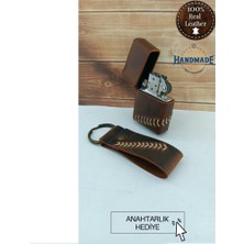 Cg Deri Benzinli Hakiki Deri Çakmak Kılıflı Çakmak Anahtarlık Hediyeli