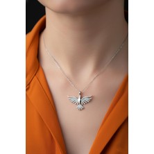 Modahilye - 925 Ayar Gümüş Zümrüd-ü Anka Kuşu Tasarım Kadın Kolye