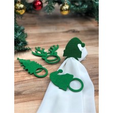 Empressco Yeşil Keçe Peçete Halkası, 6'lı, Yılbaşı Dekoratif Peçetelik ve Yüzük Seti