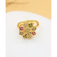 Nevoka Daisy Döner Çiçek Formlu Renkli Zirkon Taşlı Çelik Yüzük