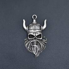 Alooya Viking Sakallı Kuru Kafa Gümüş Kaplama Kolye Ucu