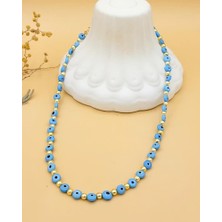 Nevoka Açık Mavi Akrilik Boncuklu Nazar Kolyesi