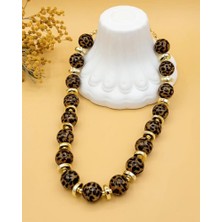 Nevoka Gold Disk Detaylı Kahve Leopar Kolye