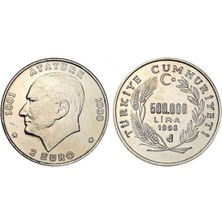 1998 Yılı Darphane Hatıra 2 Euro Atatürk Nikel 500.000 Lira Çil