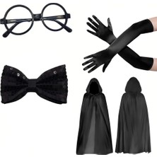 Tp Bfs Siyah Kapüşonlu Büyücü ve Cadı Pelerin Kostüm Seti (4 Parça)