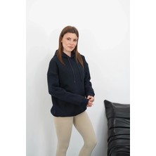 Kazax 3 Iplik Şardonlu Kapşonlu Swetshirt Lacivert MD63