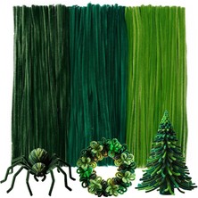 Hobialem 75 Adet 3'lü Şönil Set Yeşil (25) , Koyu Yeşil  (25) , Haki Ordu Yeşili (25) Peluş Tüylü Tel Sti