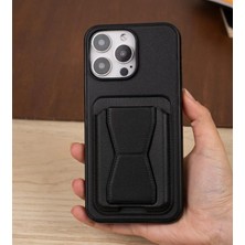 Elixem İphone 12 Pro Max Uyumlu Siyah Cicelix Standlı Kartlıklı Suni Deri Kılıf