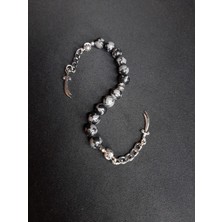 Mryart Füme Gri Opsidyen Taşı ve Zülfikar Kılıç Detaylı Doğaltaş Zaza Tesbih