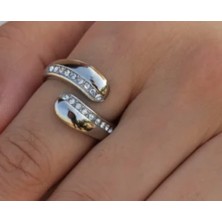 Taşlı Damla Metalik Renk Yüzük