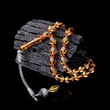 Takı925 1000 Ayar Gümüş Püsküllü Arpa Kesim Ateş Kehribar Tesbih