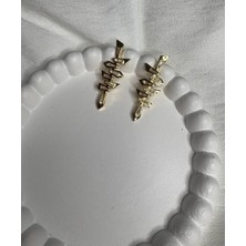 Taşlı Baget Gold Renk Küpe
