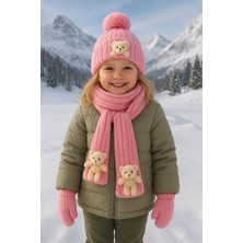 Diamondstar Kız Çocuk Ayıcıklı Atkı Bere Takımı 4/14 yaş