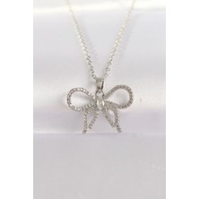 316L Çelik Zincir Gümüş Renk Zirkon Taşlı Fiyonk Kolye - TJ-BKO8671