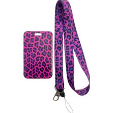 RoyalVance Pembe Leopar Desenli Boyun Askı İpli Sürgülü Kartlık Seti