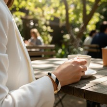 Lente Aksesuar Gold Kaplama Mineli Siyah Beyaz Çapraz Desenli Kelepçe Vintage Kadın Bileklik