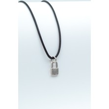 Alooya Minimal Kilit Gümüş Kaplama Deri İp Kolye