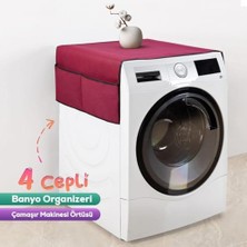 Storemax Çamaşır Makinesi Koruyucu Örtü 4 Cepli Banyo Düzenleyici Organizer Su Geçirmez Örtü (Bordo)