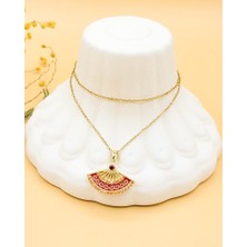 Nevoka Zirkon Taşlı Kırmızı Yelpaze Kolye