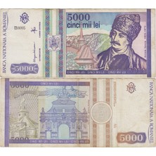 Banknoting Romanya 5000 Ley 1993 Çok Temiz.